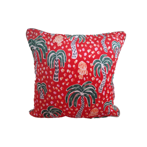 Scarlet Palm Parade Cushion Cover